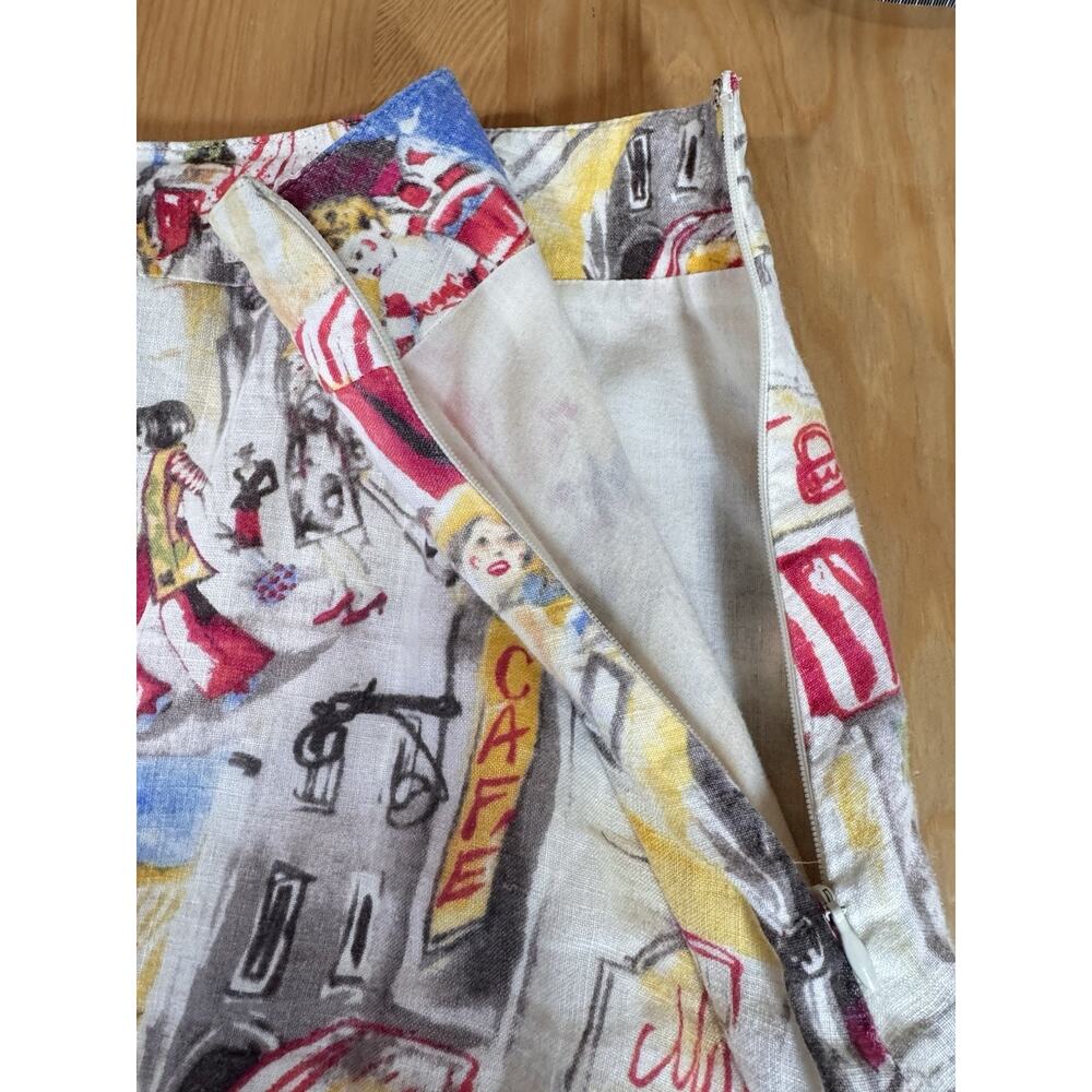 Liz Claiborne Womens Skirt Linen A Line Midi Novelty Print French 14 Coastal - Picture 7 of 9